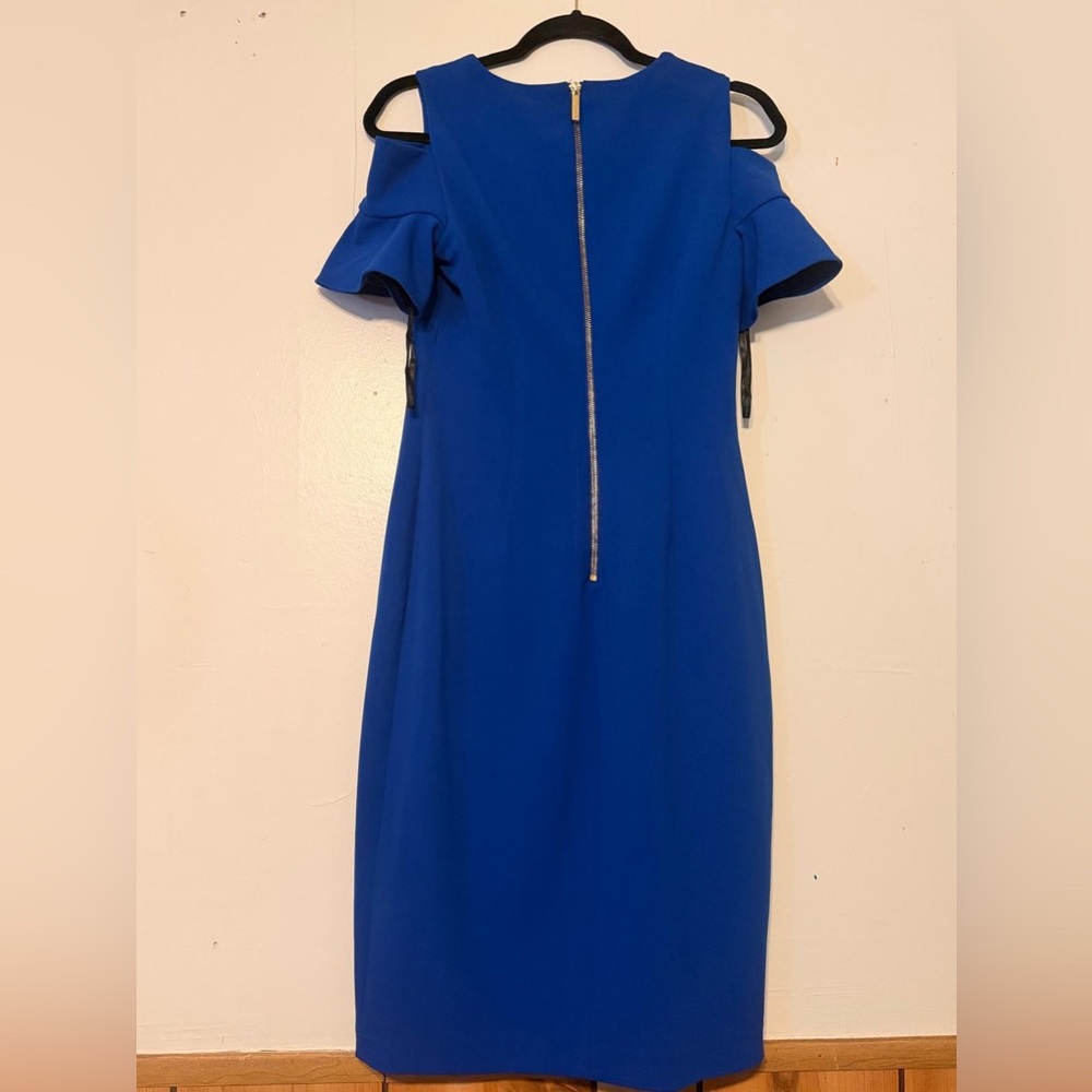 Calvin Klein Royal Blue Midi Dress with Ruffle Sleeves - Picture 2 of 4